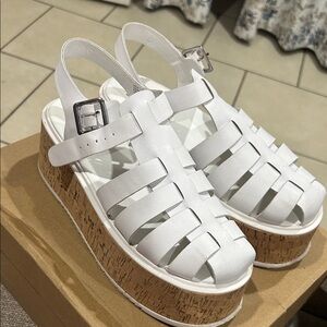 Steve Madden White Platform Sandals with Tan Sole